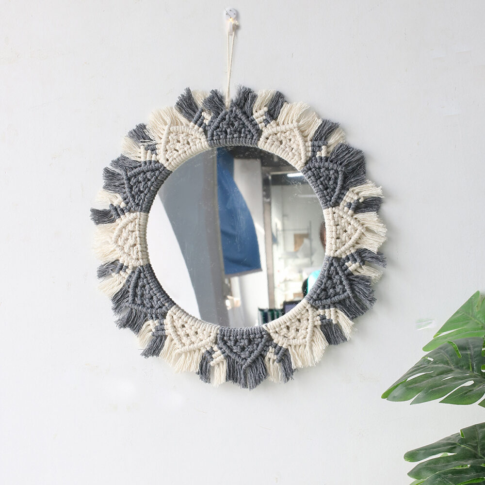 Handmade Cotton Thread Wood Bead Tapestry Mirror Bedroom - Image 9