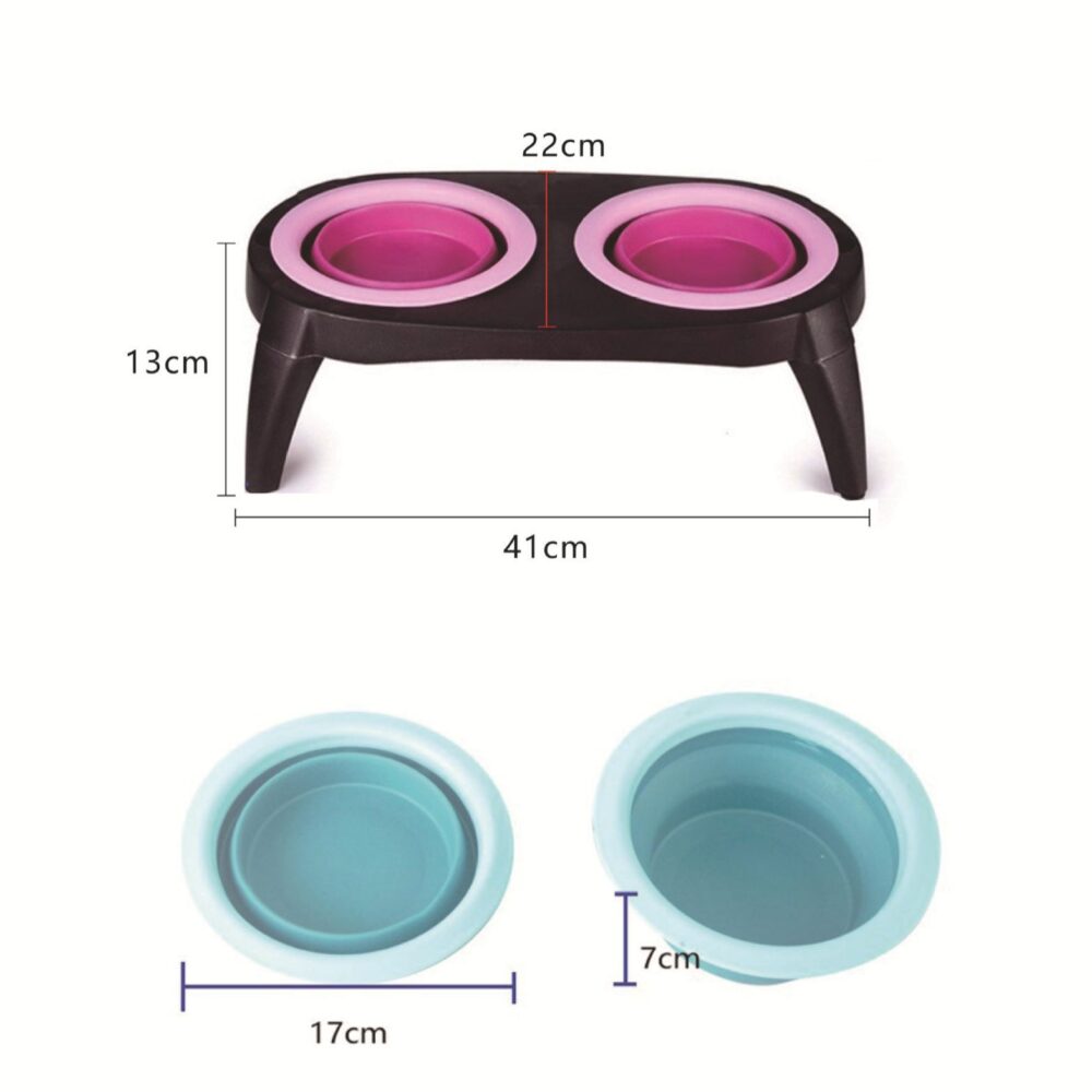 Pet Double Bowl Pet Silicone Bowl Folding Bowl Pet Bowl - Image 3